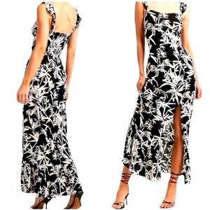 NWT Express XL Black & White Floral Ruffle Straps/ Hem Maxi Dress